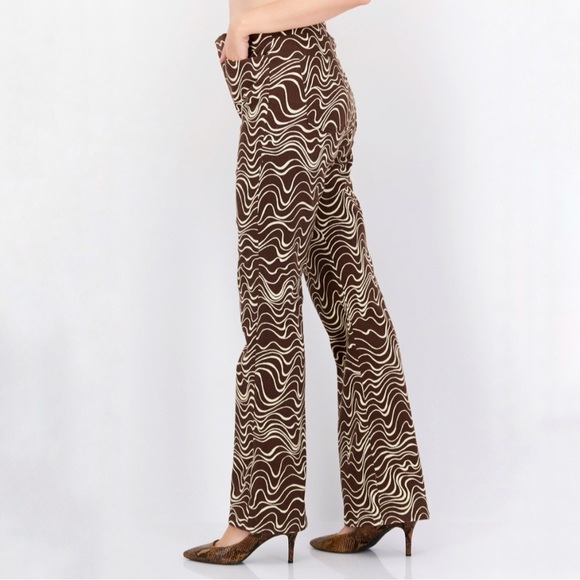 NWT & Other Stories Printed Kick Flare Trousers Twill Cotton Pant Brown Wave 4 - Picture 4 of 15